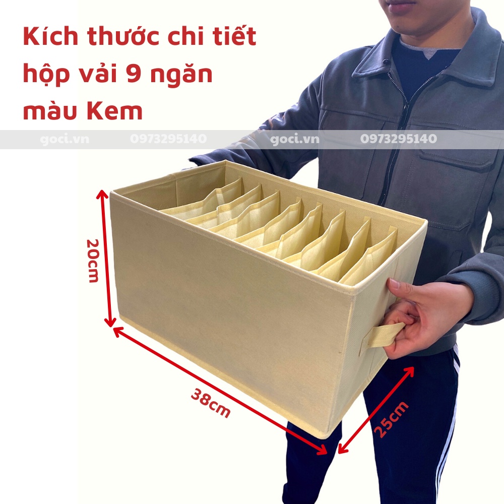 Hộp vải đựng quần dài áo sơ mi đồ lót chia ngăn 9 ngăn có nắp sắp xếp tủ quần áo gọn gàng chất vải bền thơm nhẹ