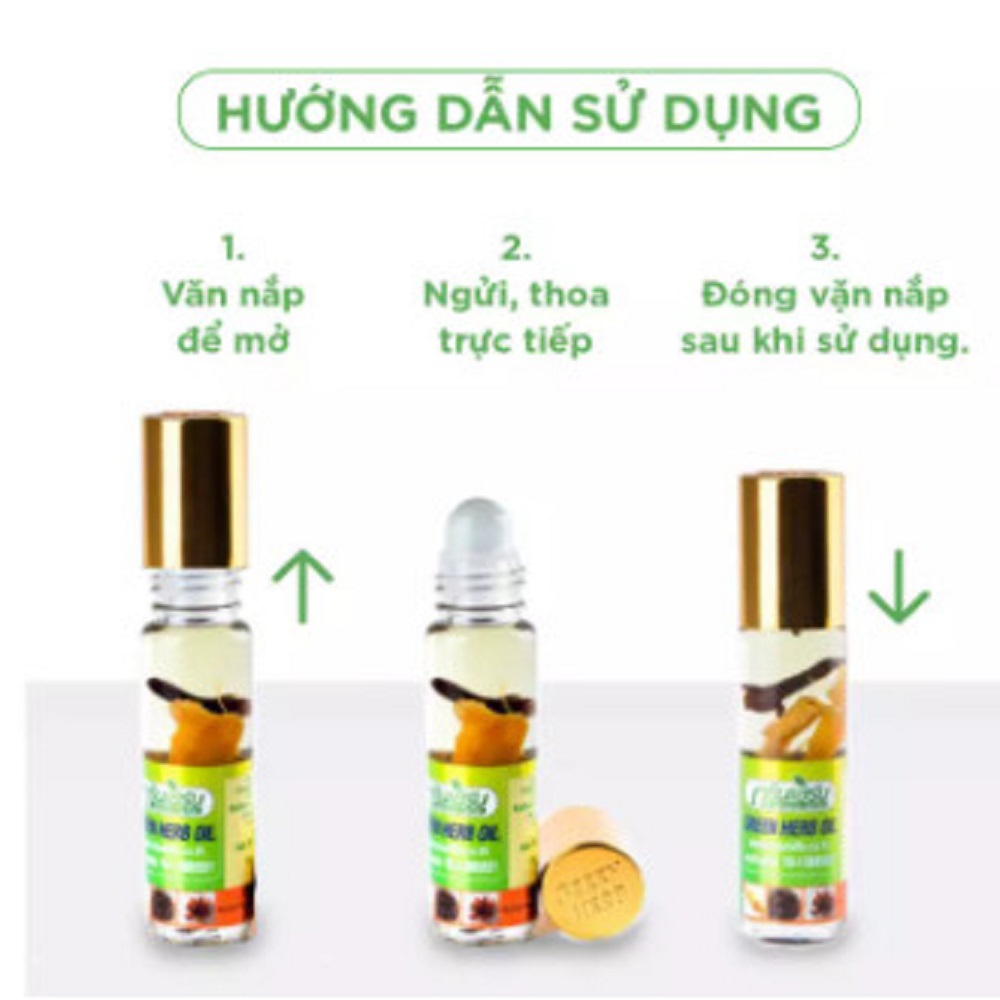 (8ml) Dầu Gió Con Lăn Thảo Dược Sâm Thái Lan Green Herb Oil