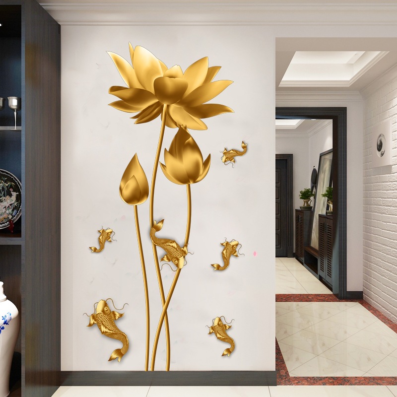 DECAL DÁN TƯỜNG TẾT HOA SEN VÀNG ĐỒNG CÁ CHÉP 2