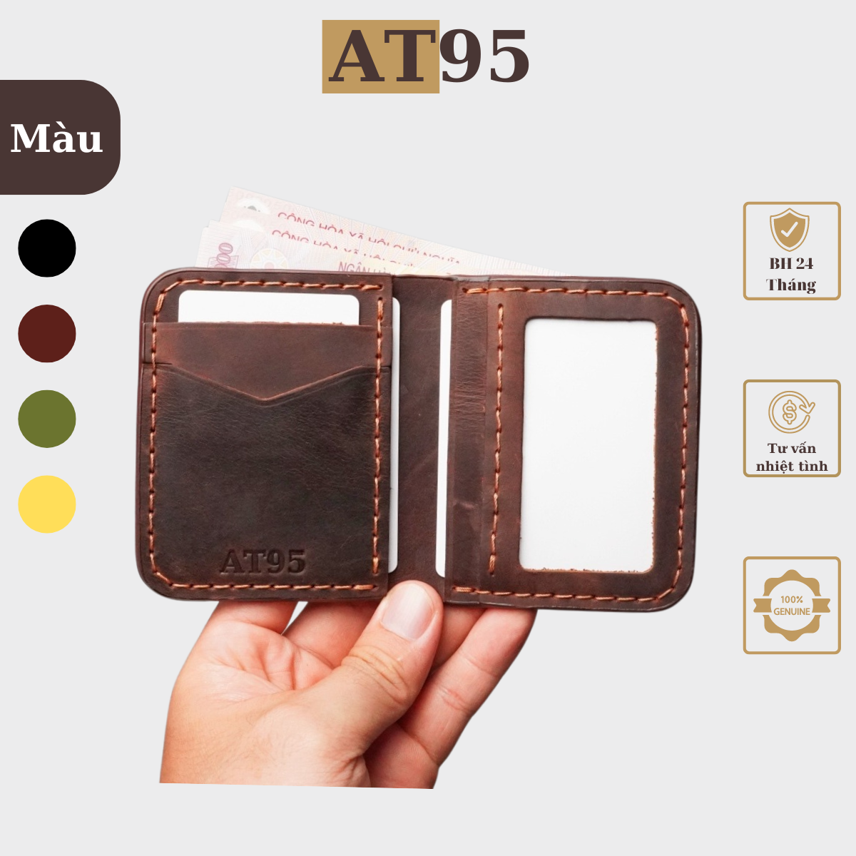Ví Đứng Louis Mini Nhỏ Gọn Da Bò Thật Hàng Thủ Công