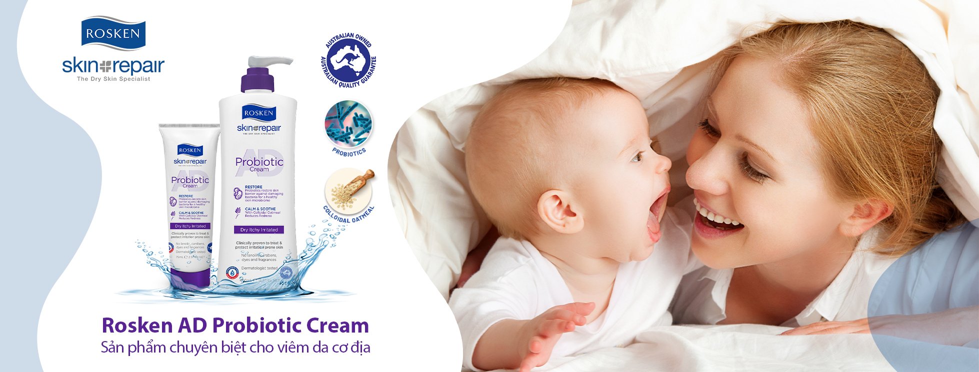 HCM [ TEM CÔNG TY] Chăm Sóc Da Khô, Chàm, Vảy Nến - ROSKEN AD Probiotic  75mL & 400mL