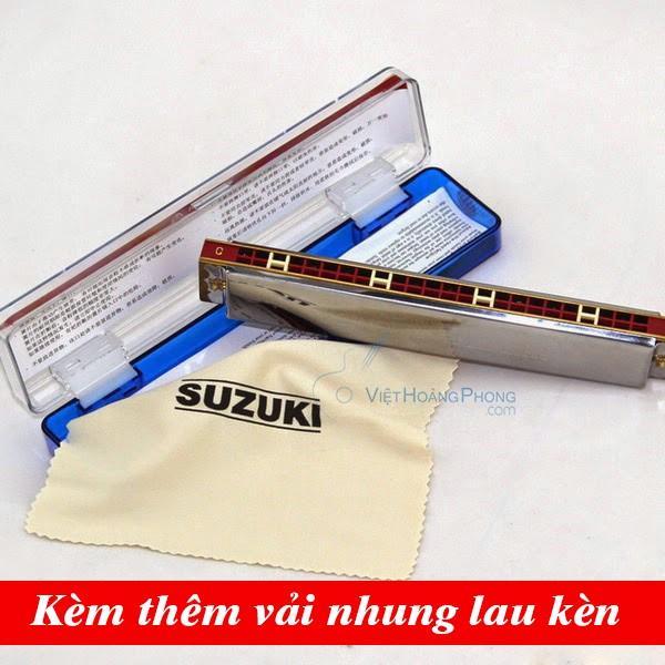 ✙  Kèn Harmonica Tremolo Suzuki Study 24 key C (Bạc) - Kèm thêm vải nhung lau kèn