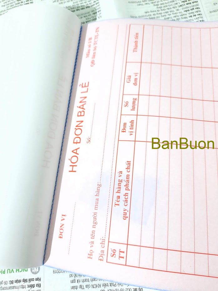 [ Giá Sỉ ] 5 Quyển hoá đơn bán lẻ 2 Liên A4