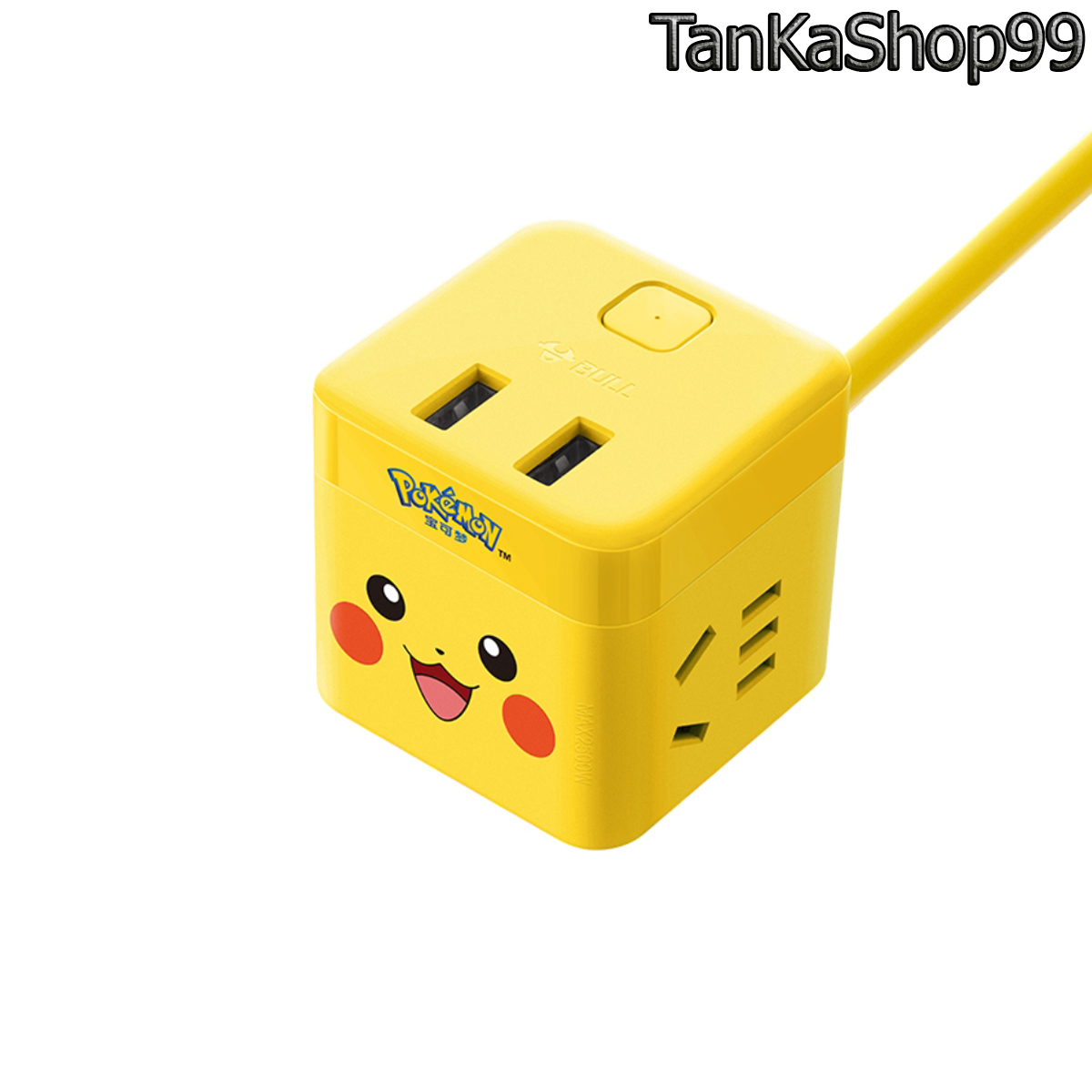 Ổ Cắm Điện Bull x Pokemon kiêm củ sạc điện thoại 2 cổng sạc USB , 2 ổ cắm