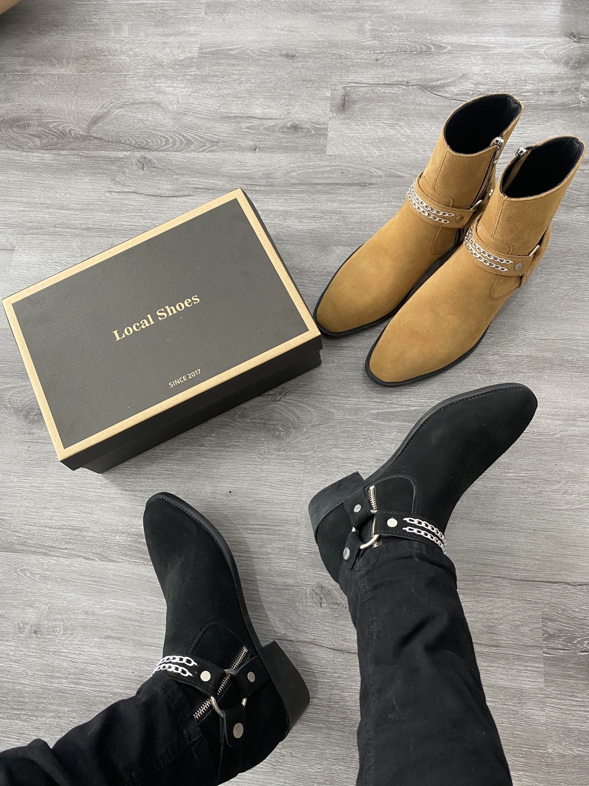 [2 Màu] Harness boots da lộn quai xichs