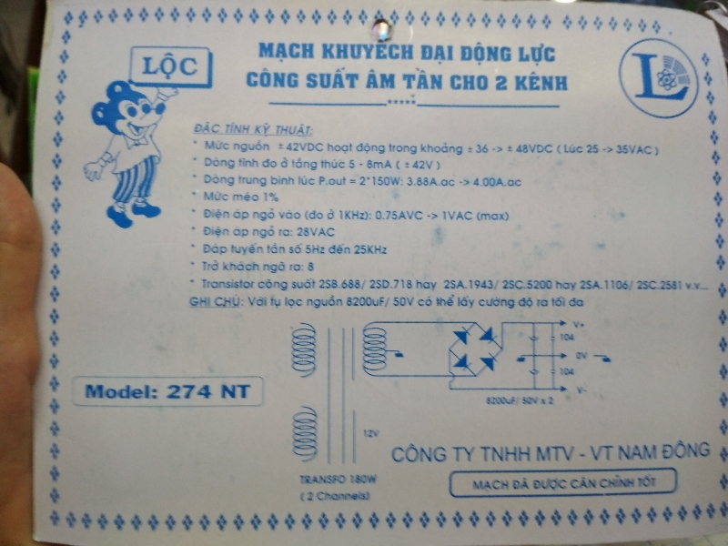 Mạch khuêch đại 4 sò 1 vế 300 W Lộc