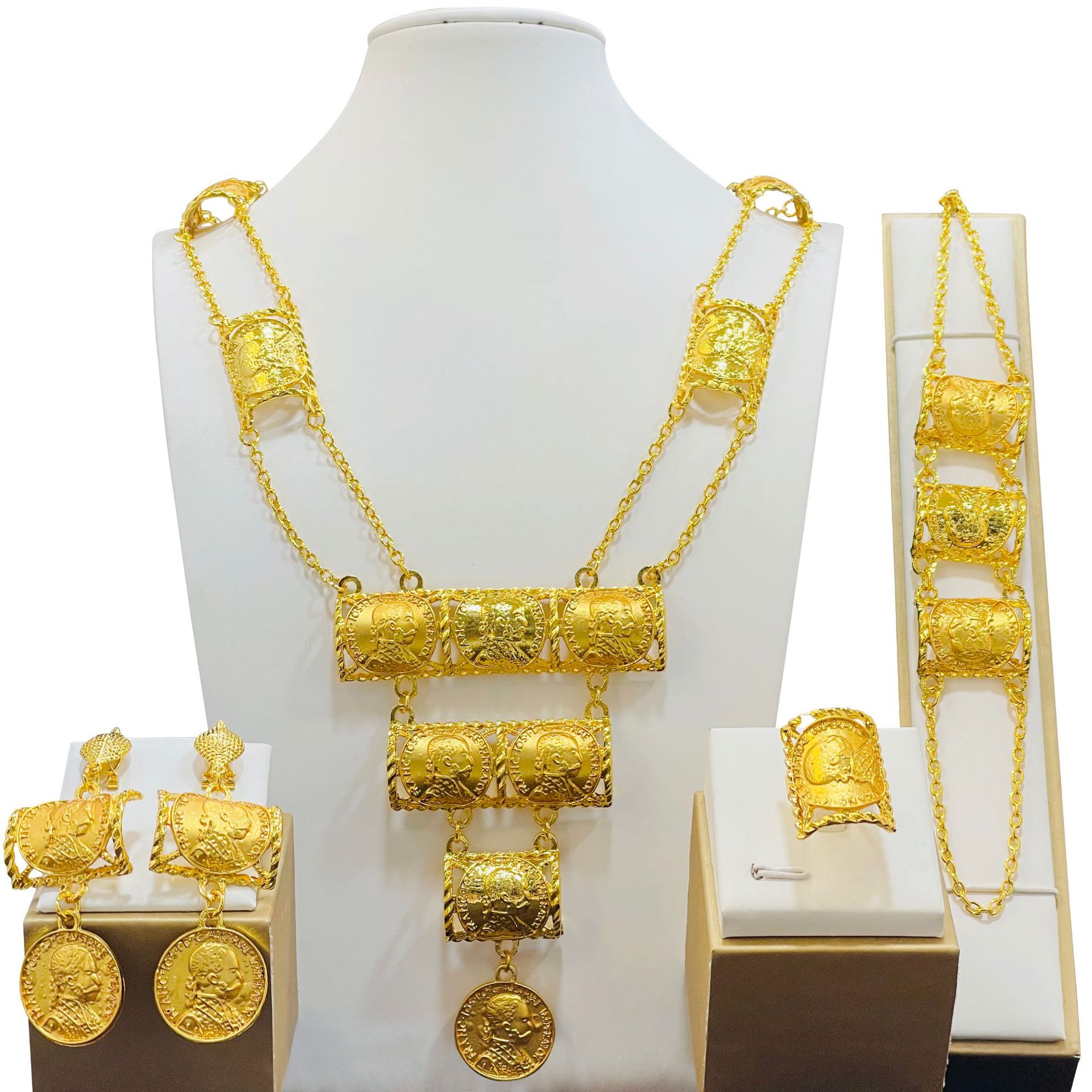 Bộ trang sức nữ chân dung lá mới bán chạy dubai 24k bộ quà cưới cô dâu vàng