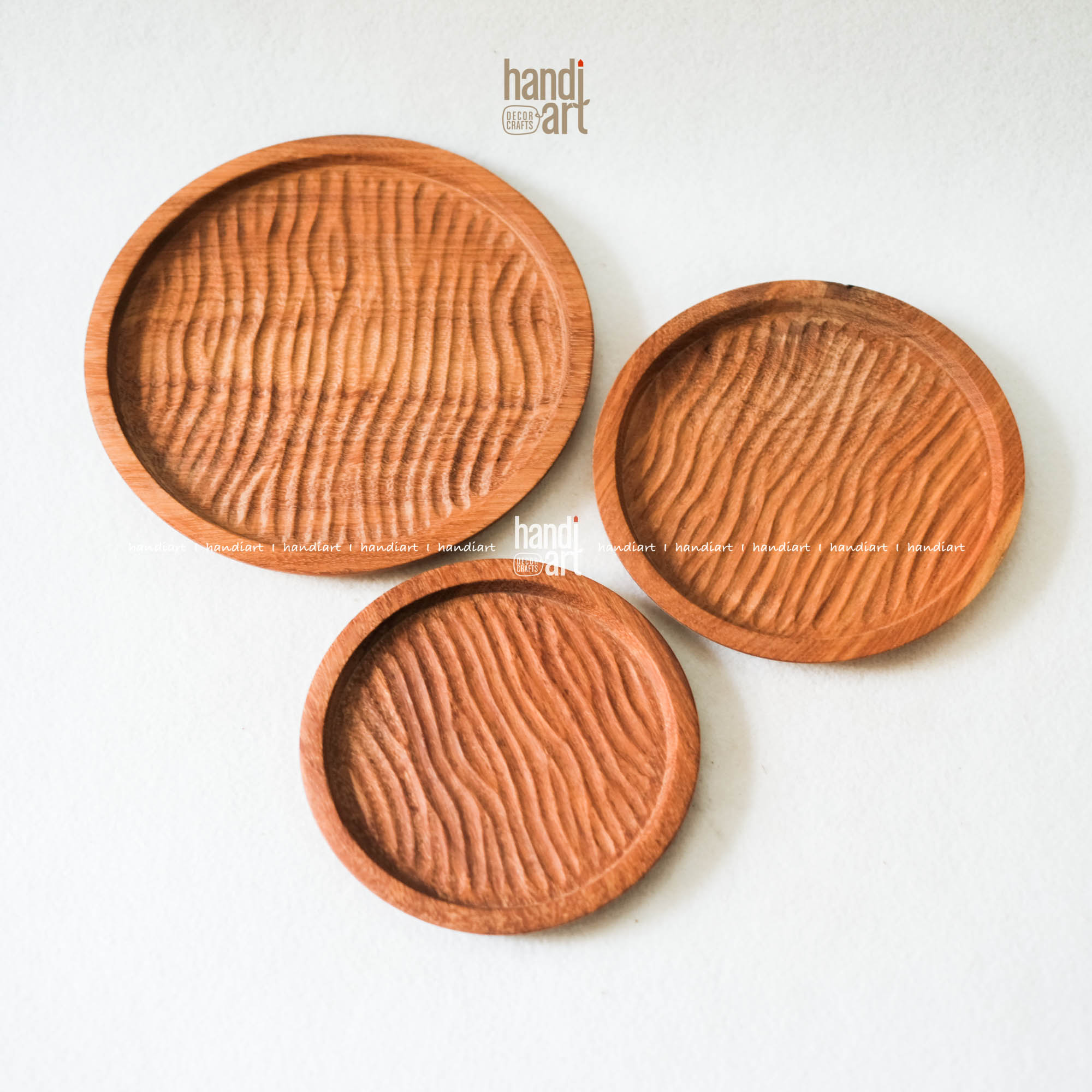 Đĩa gỗ đỏ tròn handmade, Đĩa đựng thức ăn