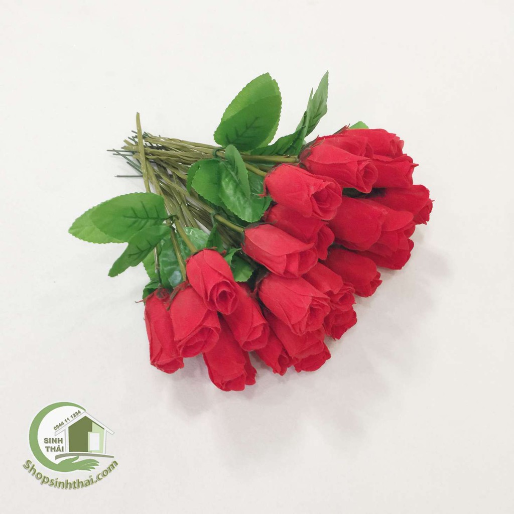 [HCM]Cành hoa hồng giả - hoa vải lụa màu đỏ
