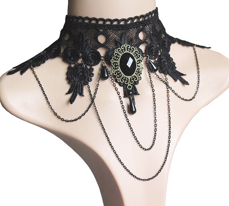 [HCM]Vòng cổ choker ren đen đính ngọc đa phong cách