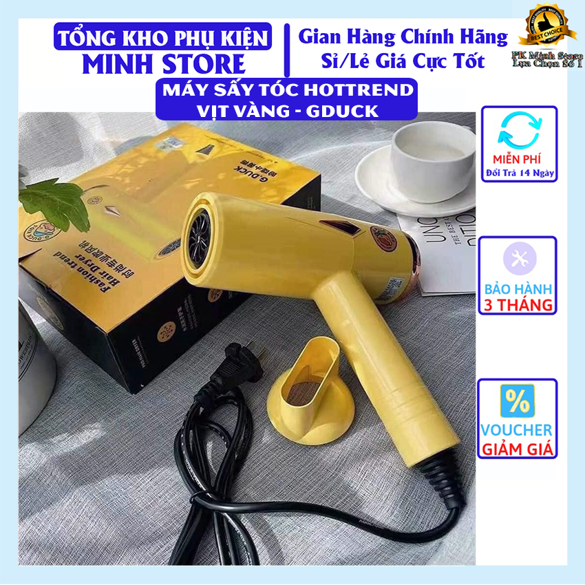 Máy sấy tóc Vịt Vàng 2 chiều 3 tốc độ gió cực thời trang/ Máy sấy tóc công suất mạnh 1200W kèm mỏ vịt loại dài cao cấp