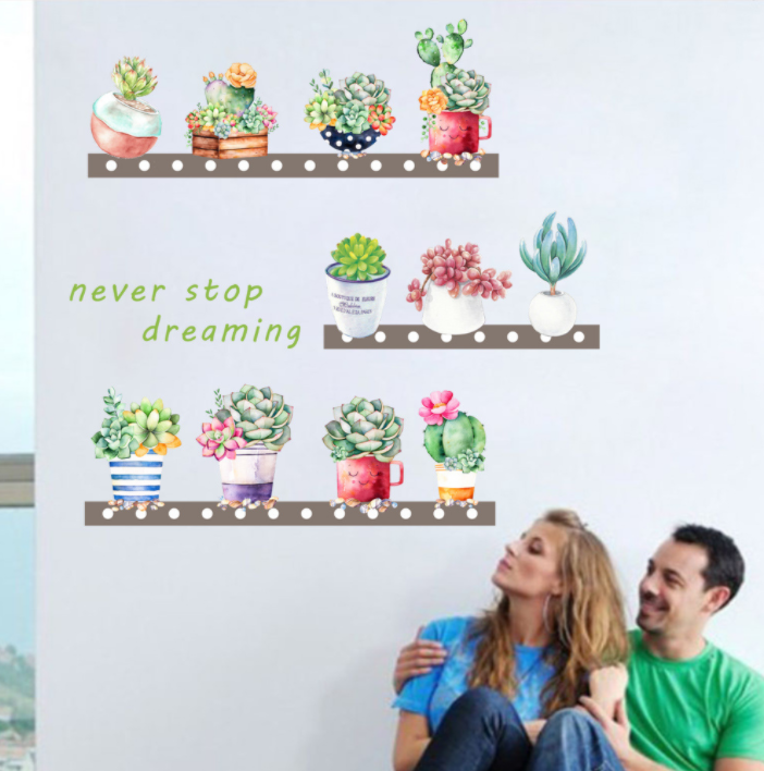 Decal dán tường tranh trí - 11 CHẬU HOA NEVER STOP DREAMING