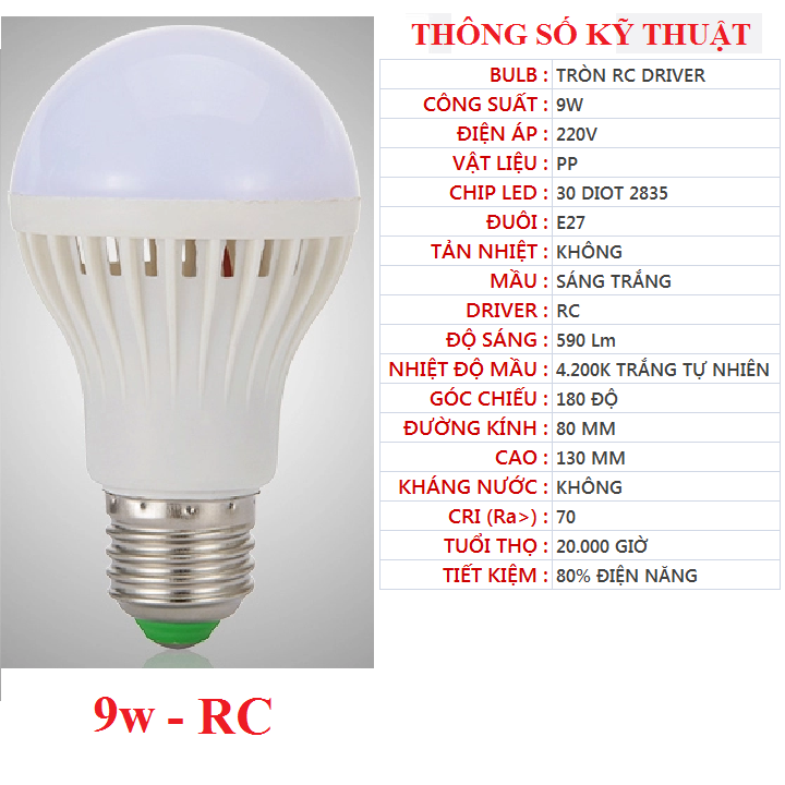 Bóng LED tròn 9w