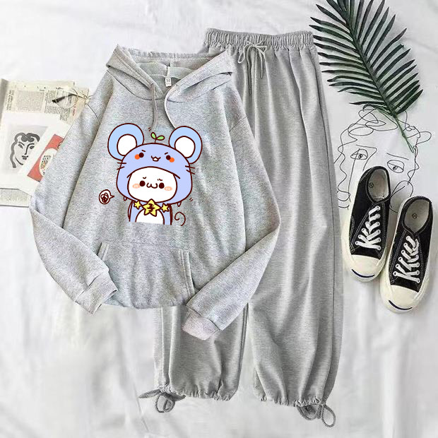 Sét bộ áo Hoodie Cô bé đội mũ chuột kèm quần Bom, Áo hoodie From rộng, tay phồng, Chất nỉ mềm, không xù, ấm áp,Sét bộ mặc cho nam và nữ - MIMOSA