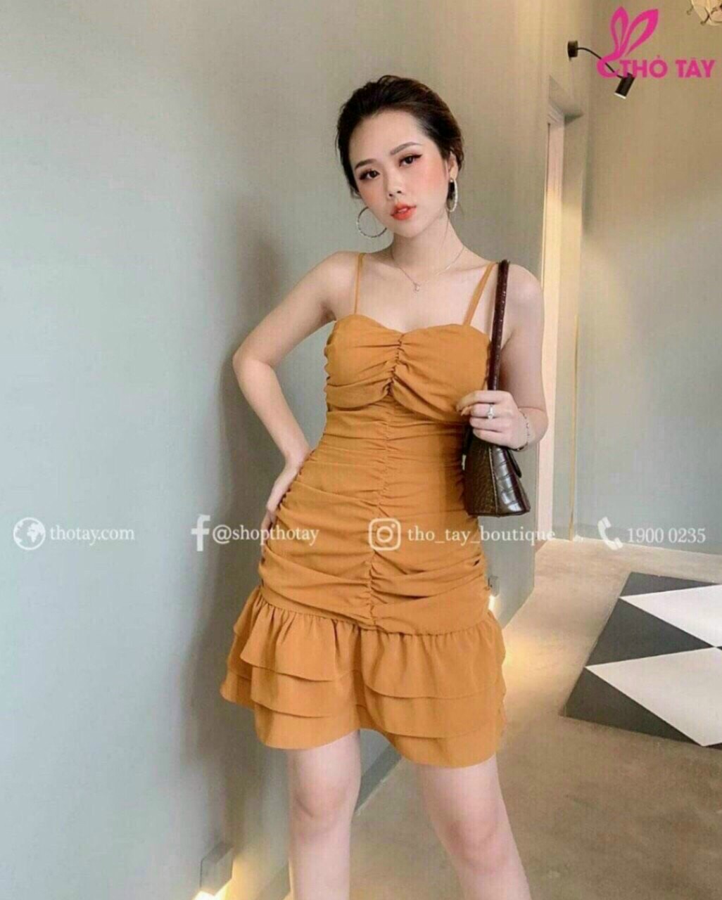 Đầm 2 dây nhún siêu dễ thương qcs