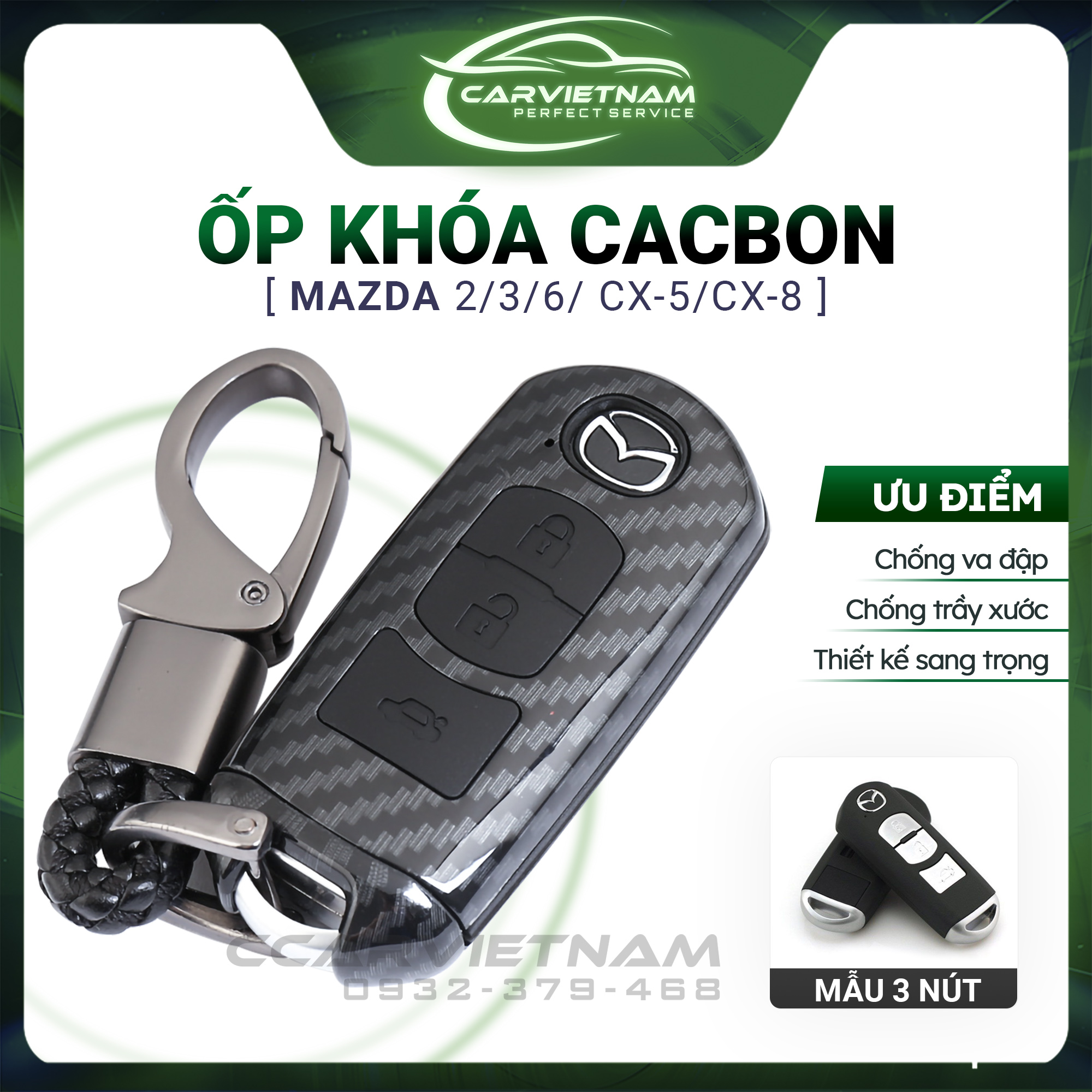 Ốp chìa khoá mazda 3/2/6/cx5/cx8 - bọc khoá xe ô tô vân carbon cao cấp loại i - hàng loại 1