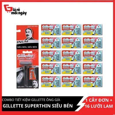 [HCM]Combo tiết kiệm Gillette Cán đen ông già 1 cây đơn + 16 lưỡi lam Gillette Superthin siêu bén