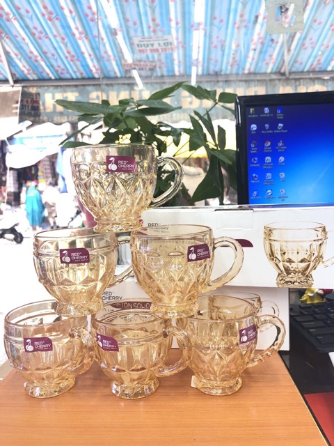 Bộ 6 Cốc Có Quai Thủy Tinh Pha Lê Ánh Vàng