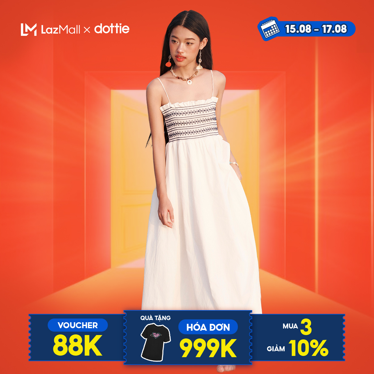 Dottie - đầm maxi chạy trang trí - trắng - d0598