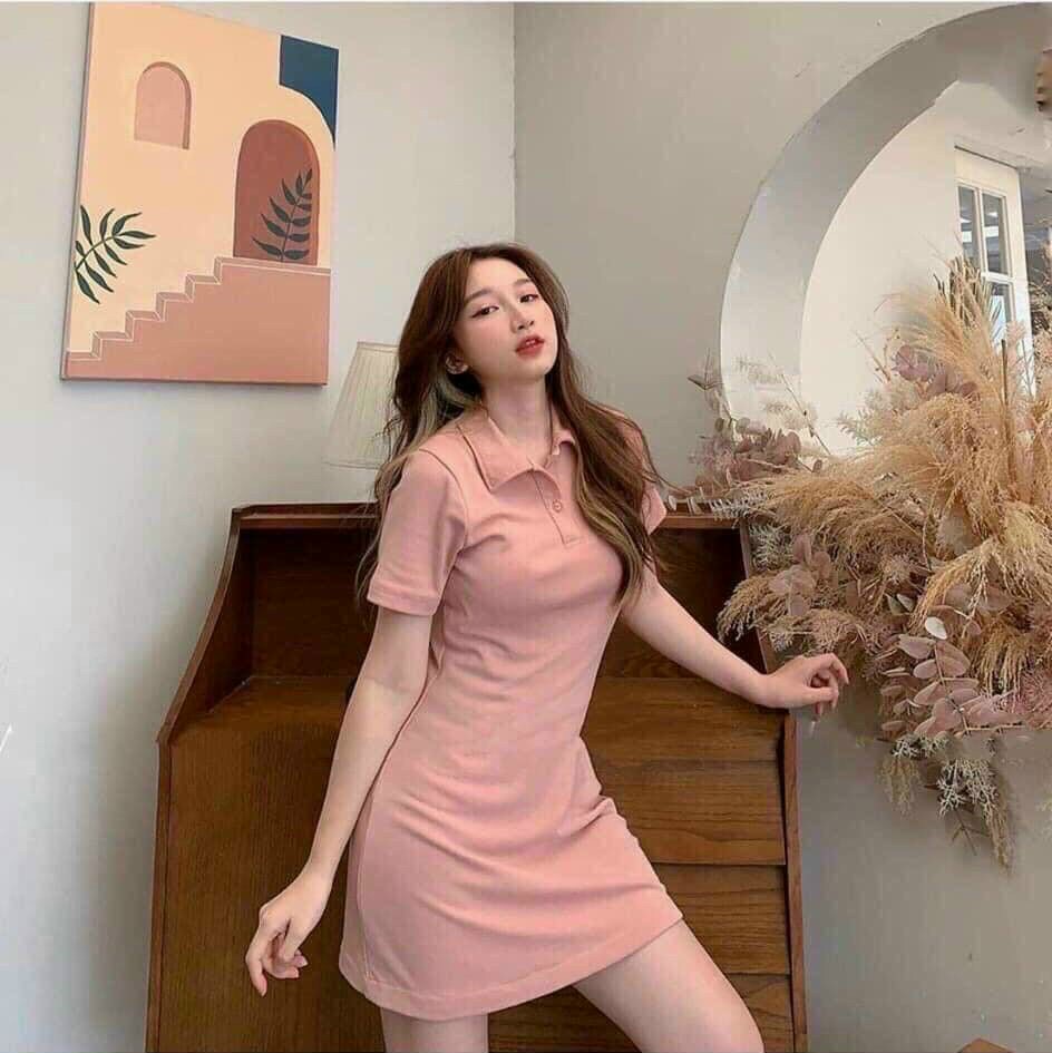 Đầm suông cổ sơ mi dạo phố chất thun cotton cực xinh