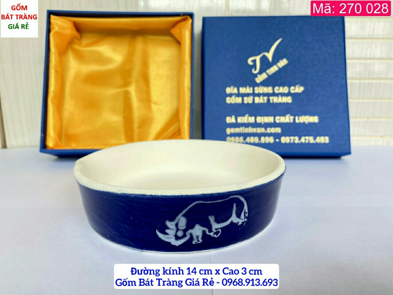 Đĩa mài sừng, mã 270028, đk 14-cao 3 cm, gốm sứ bát tràng