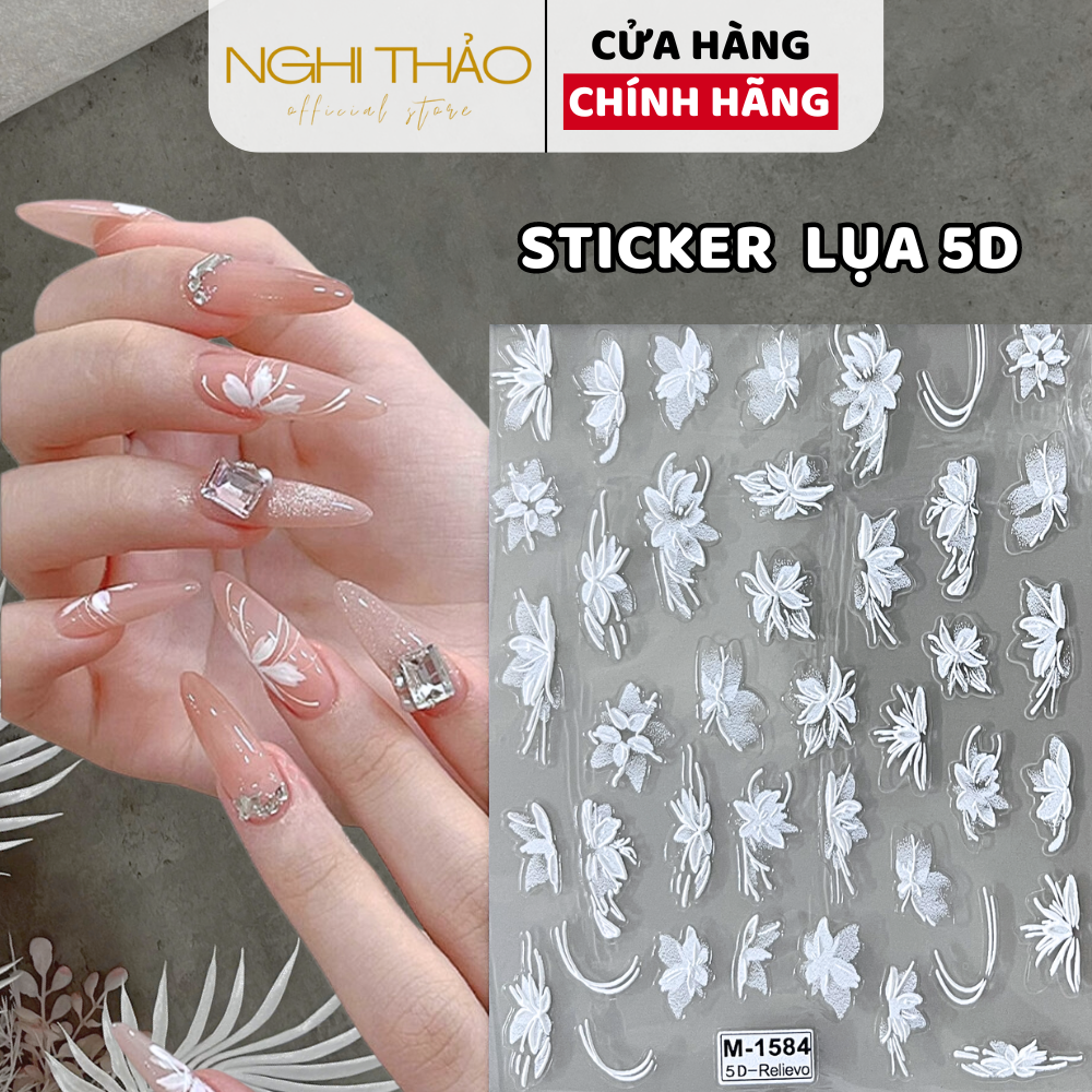 Sticker nail hoa lụa 5D trang trí móng Nghi Thảo