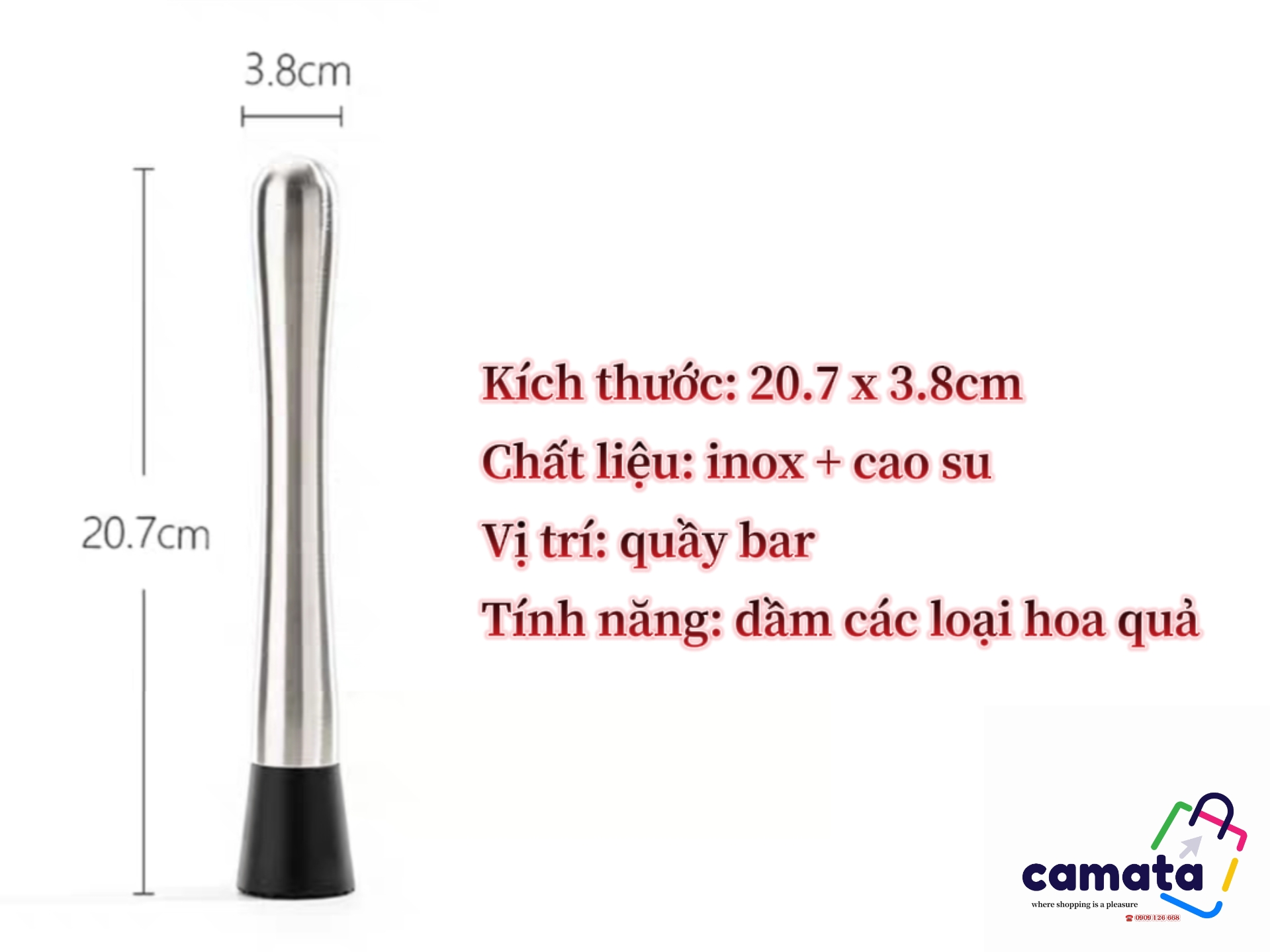 Chày bar dầm pha chế - CAMATA - Chày dầm hoa quả - Chày dầm pha chế cocktail - Chày dầm trái cây - chày dầm quầy bar