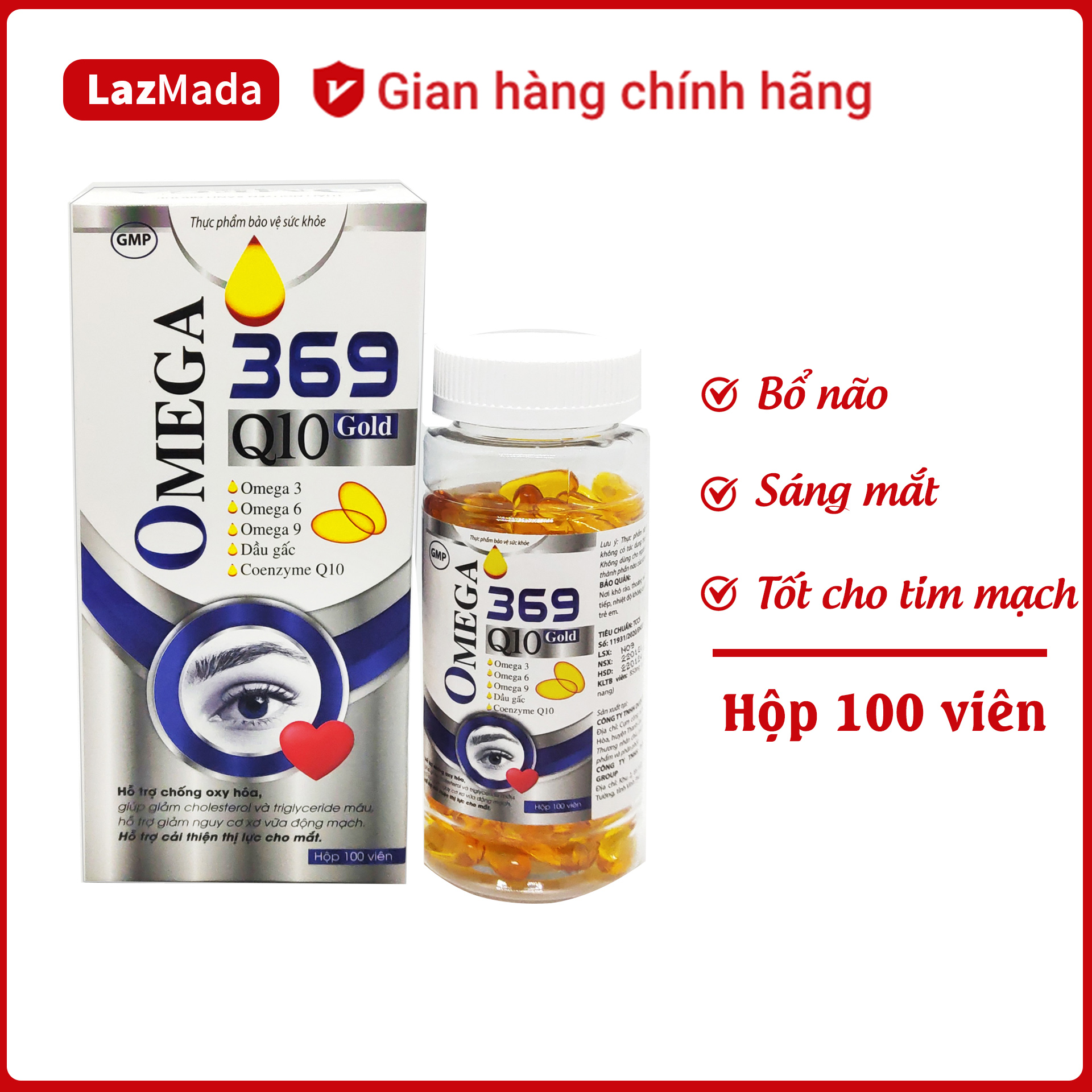 Viên uống Omega 369 Q10 gold - Dầu cá, dầu gấc, dầu hoa anh thảo giúp mắt sáng, giảm khô mỏi mắt, giảm xơ vỡ động mạch hiệu quả - LazMada Pharmacy