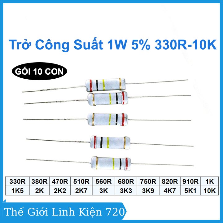 Điện trở vạch công suất 1w 5%, điện trở sứ giá trị 330r - 10k