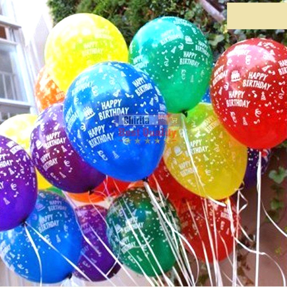 Combo 100 Bong Bóng Tròn Trang Trí In Chữ Happy Birthday