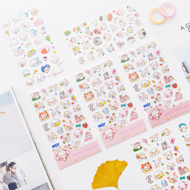 Bộ 6 sticker dán thỏ hồng Happy every day