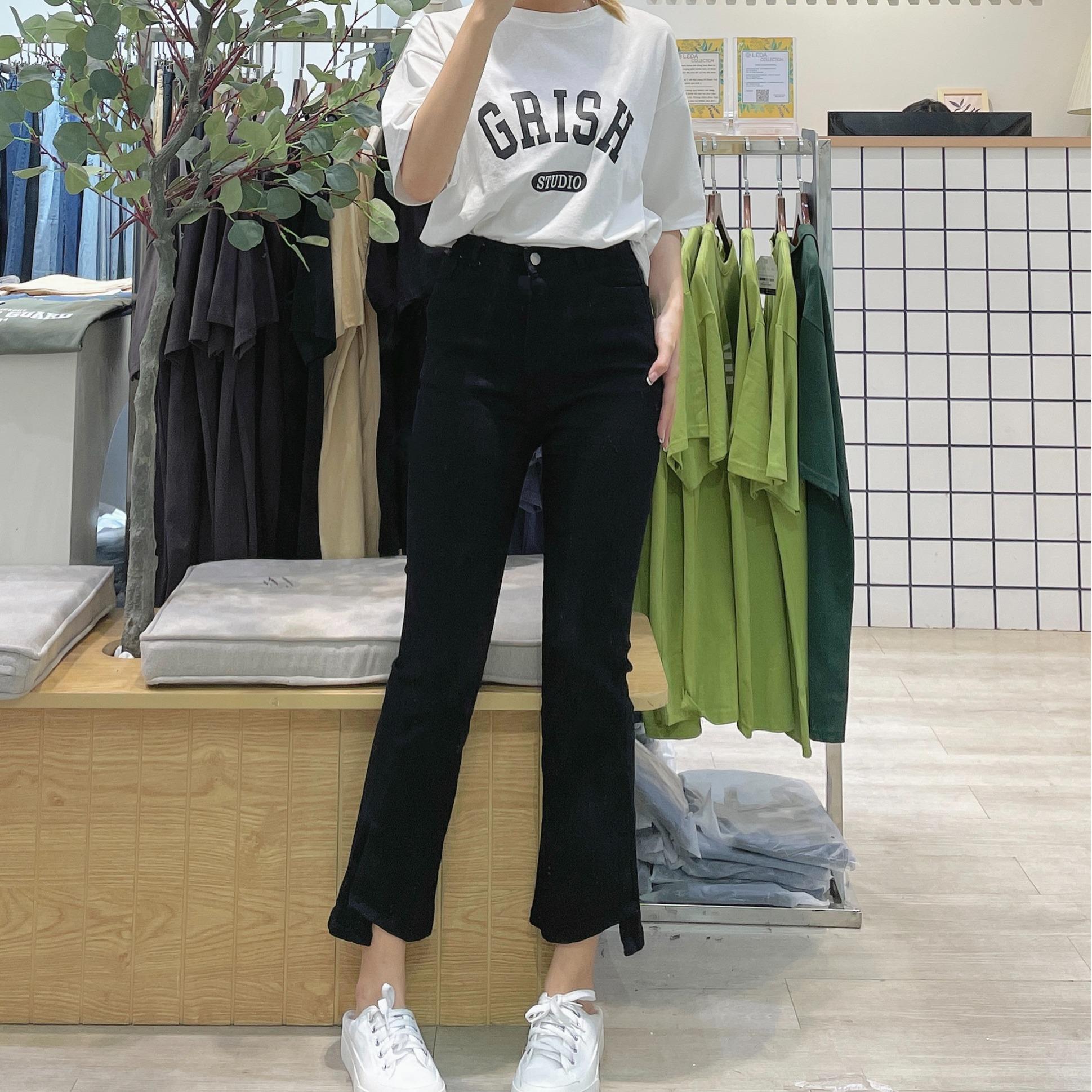 Quần Jean Ống Loe 9 Tấc XẺ XÉO - Leda