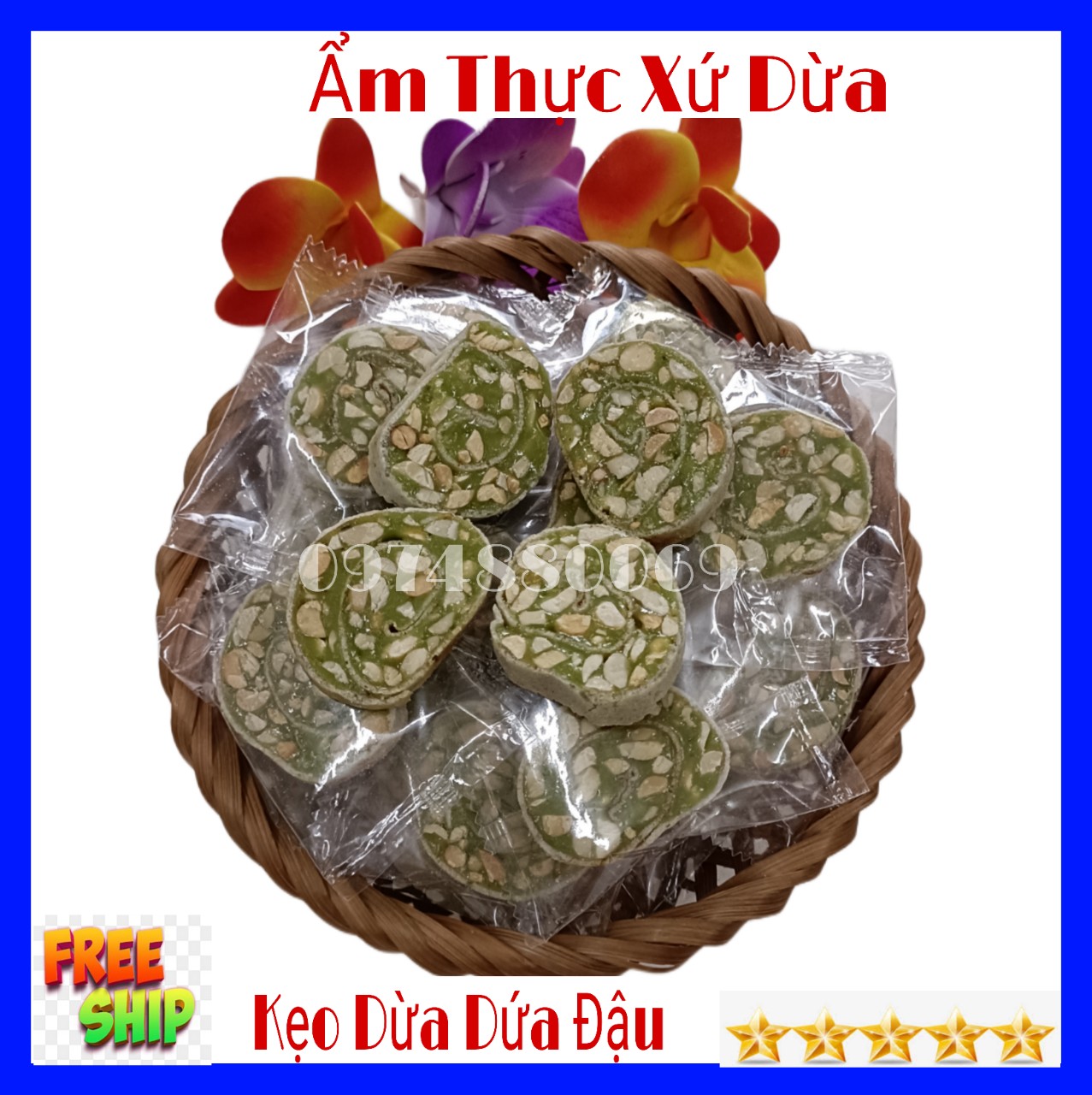 (FREESHIP)1kg Kẹo dừa dứa cuộn đậu phộng Bến Tre