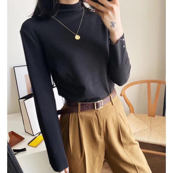 Áo giữ nhiệt cotton nỉ cổ cao cho nữ