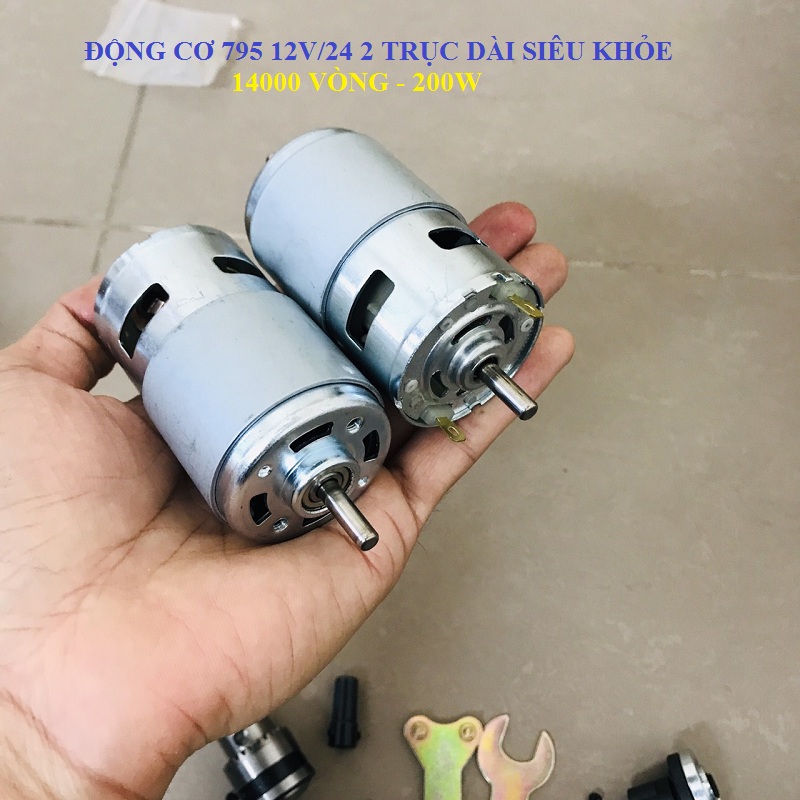 Motor 795 2 bạc đạn 2 trục dài 200W 12V - 24V