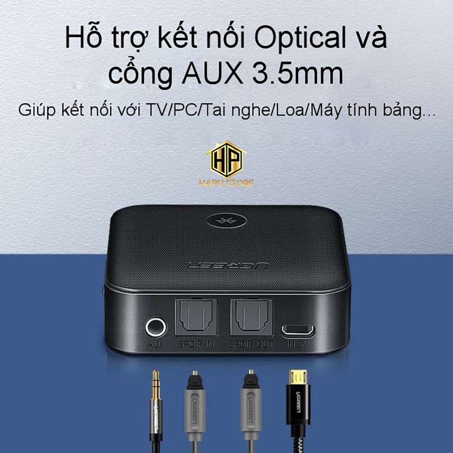 Bộ thu phát Bluetooth 5.0 hỗ trợ APTX Ugreen 70158 cao cấp - Hapustore