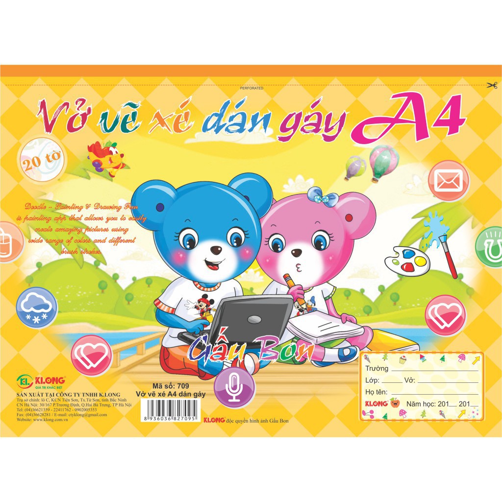 Vở vẽ Klong A4 xé - 20 tờ; MS 709 - khách sỉ ib