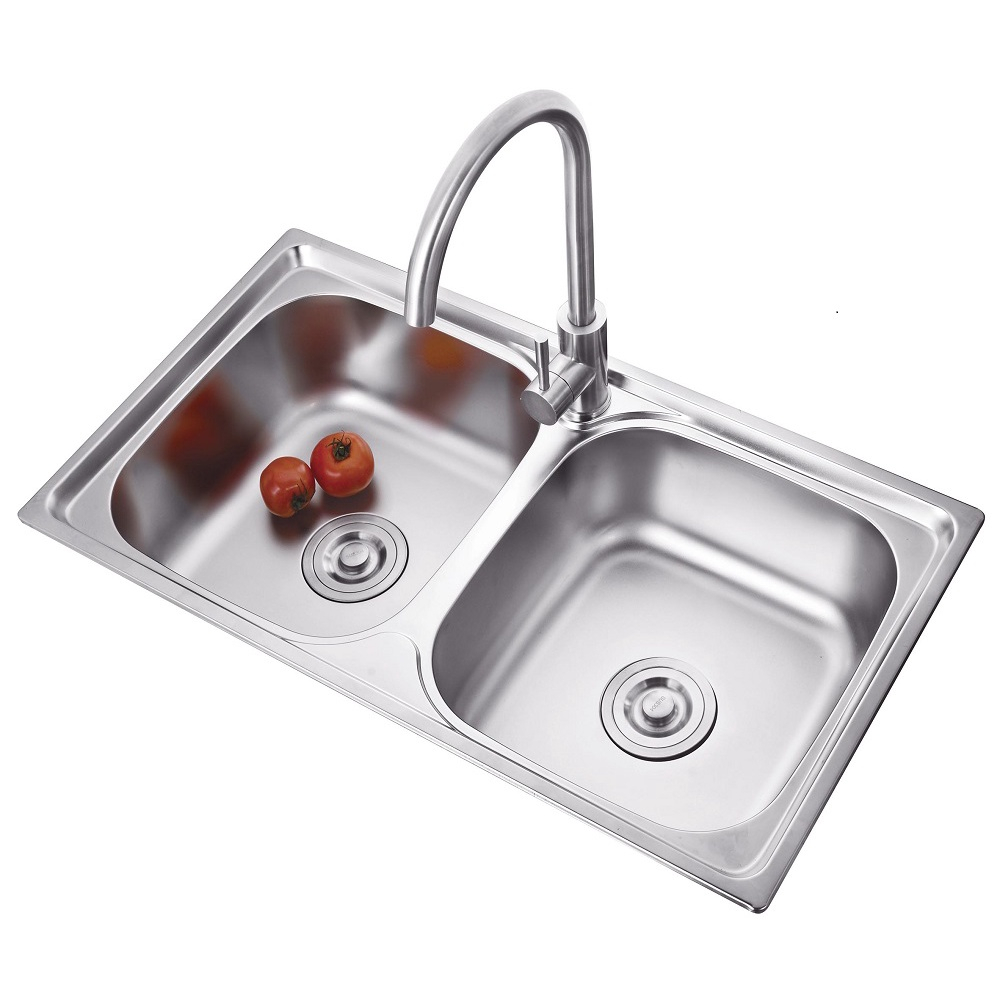 Chậu rửa chén bát inox, chậu 2 hố kích thước 78x43x23cm, lắp đặt chung cư, phòng trọ gia đình tiện lợi