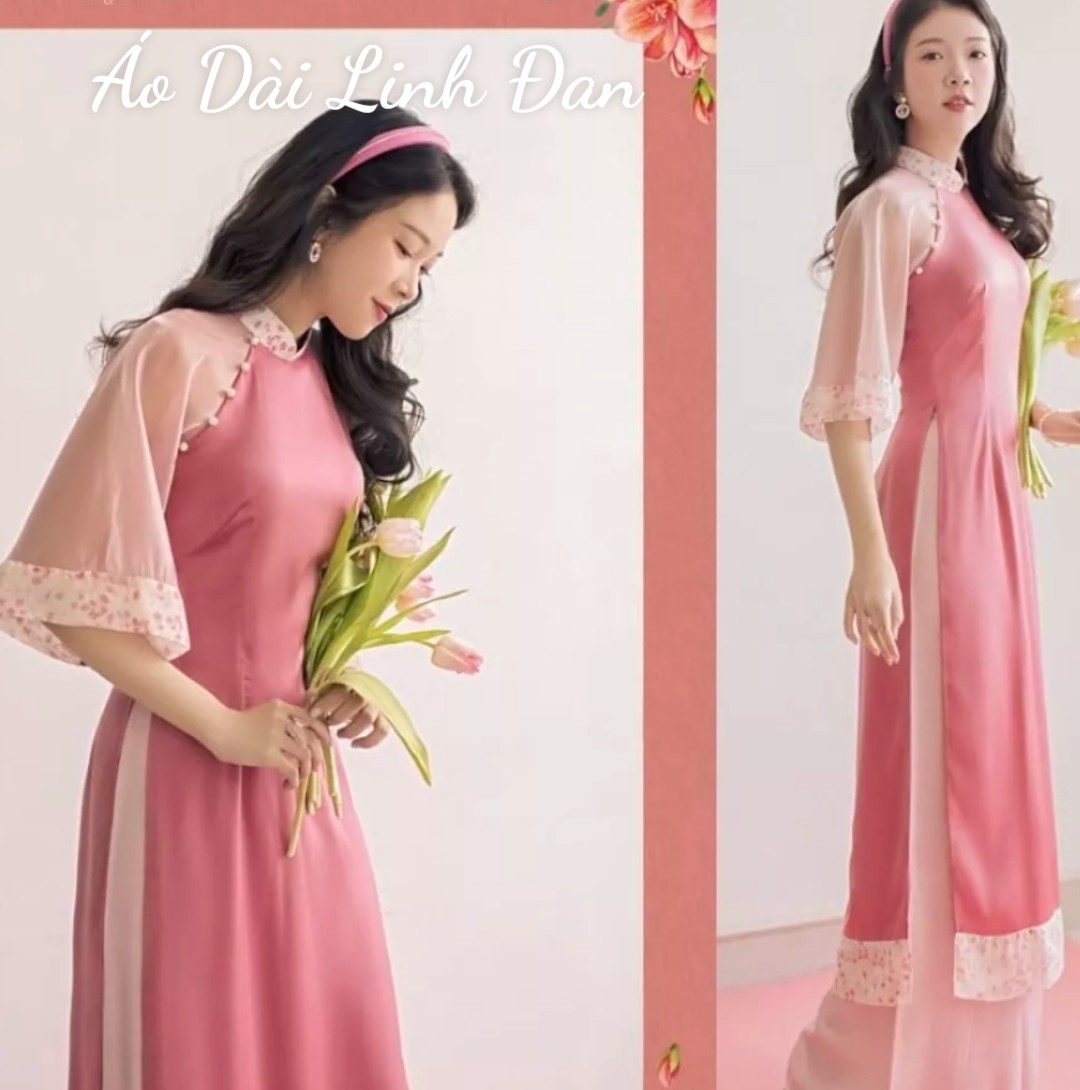 Áo dài cách điệu phối tay tơ dịu dàng duyên dáng - Áo Dài Linh Đan
