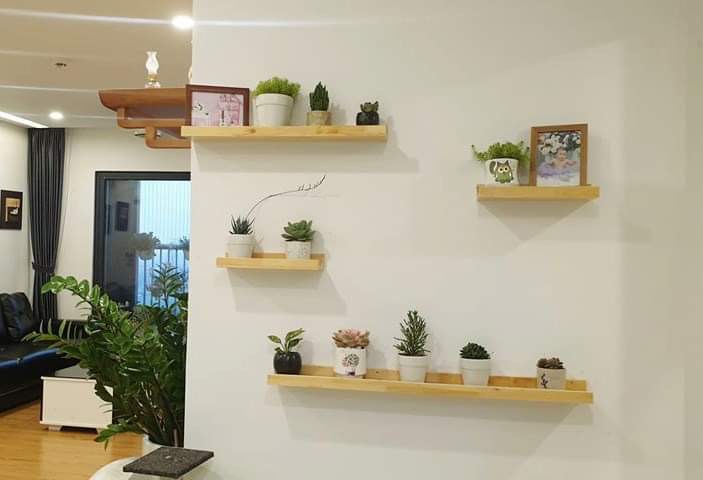 Kệ Treo Tường Bằng Gỗ Có Thanh Chắn, Kệ Để Sách Khung Ảnh Đồ Decor