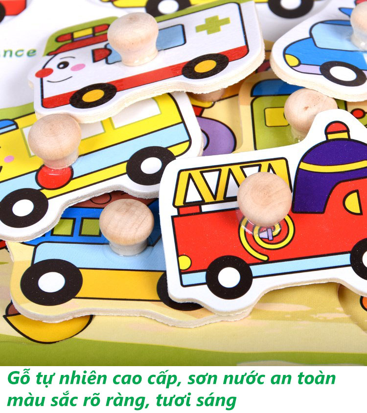 COMBO 4 bảng ghép hình núm gỗ(Giao thông, hình học, Chữ, Số)
