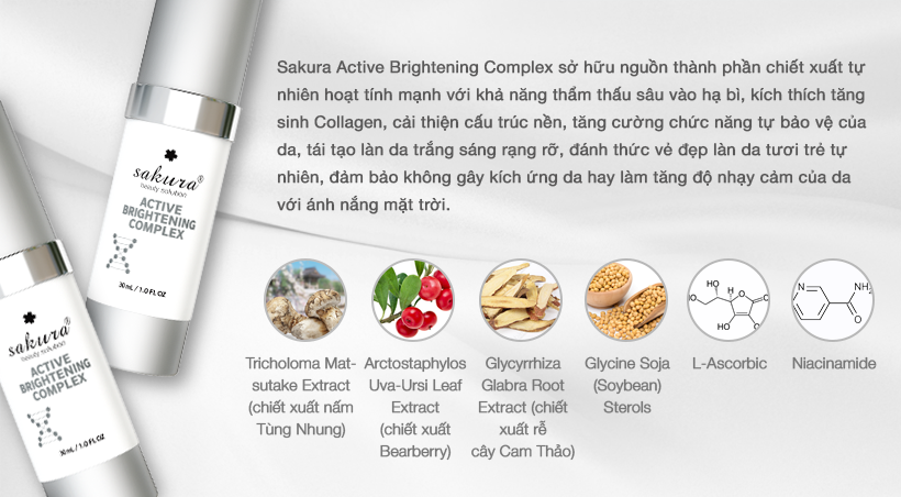 Enzyme giảm nám, mờ thâm, dưỡng trắng da Sakura Active Brightening Complex