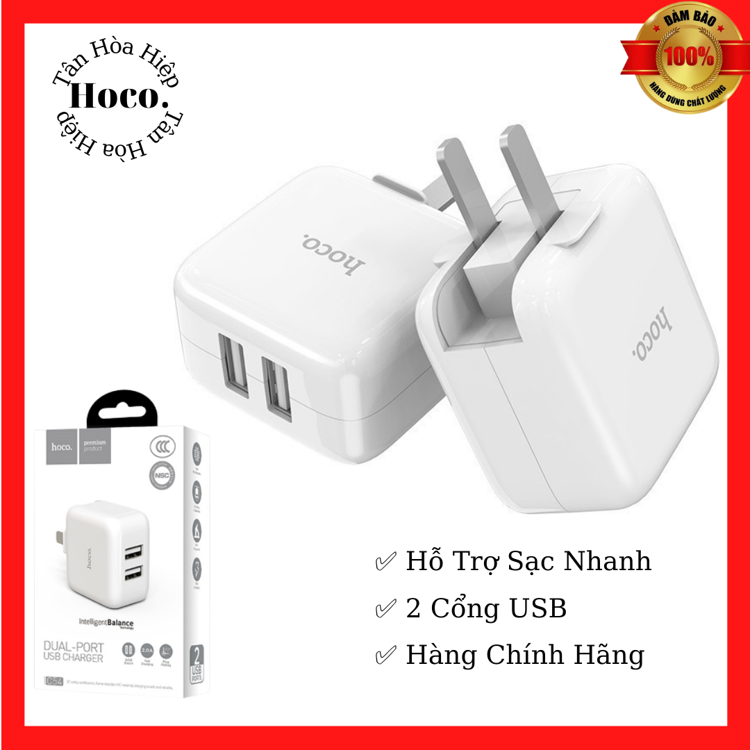 Cốc Sạc Nhanh 2 Cổng USB 2.0A HOCO C54 - Siêu Bền - Gấp Gọn