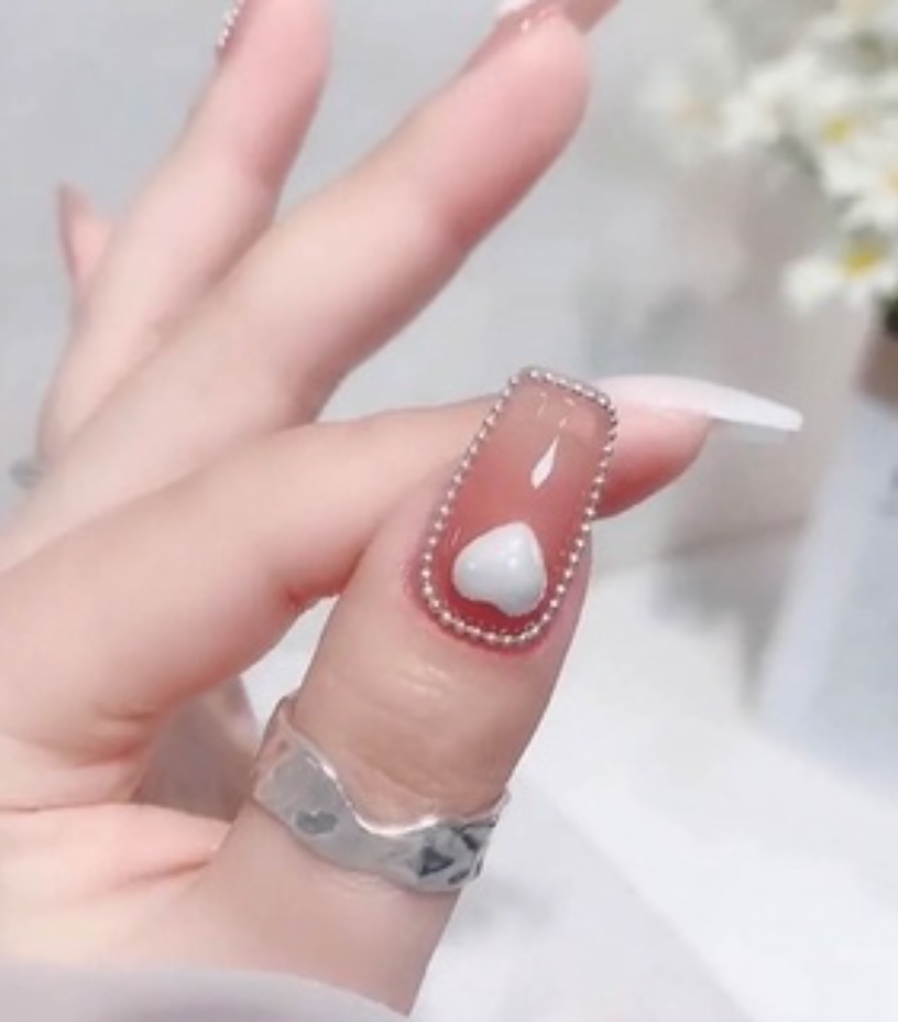 Set charm tim trắng trang trí móng, trang trí nail