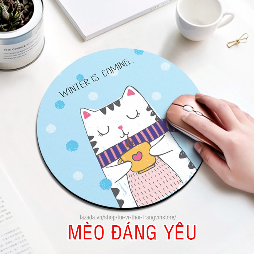 Khuyến mại bằng Xu- Lót chuột di động Vinstore  CM20, miếng lót chuột hình tròn kích cỡ 20x20cm, pad chuột siêu bám bàn chống nước