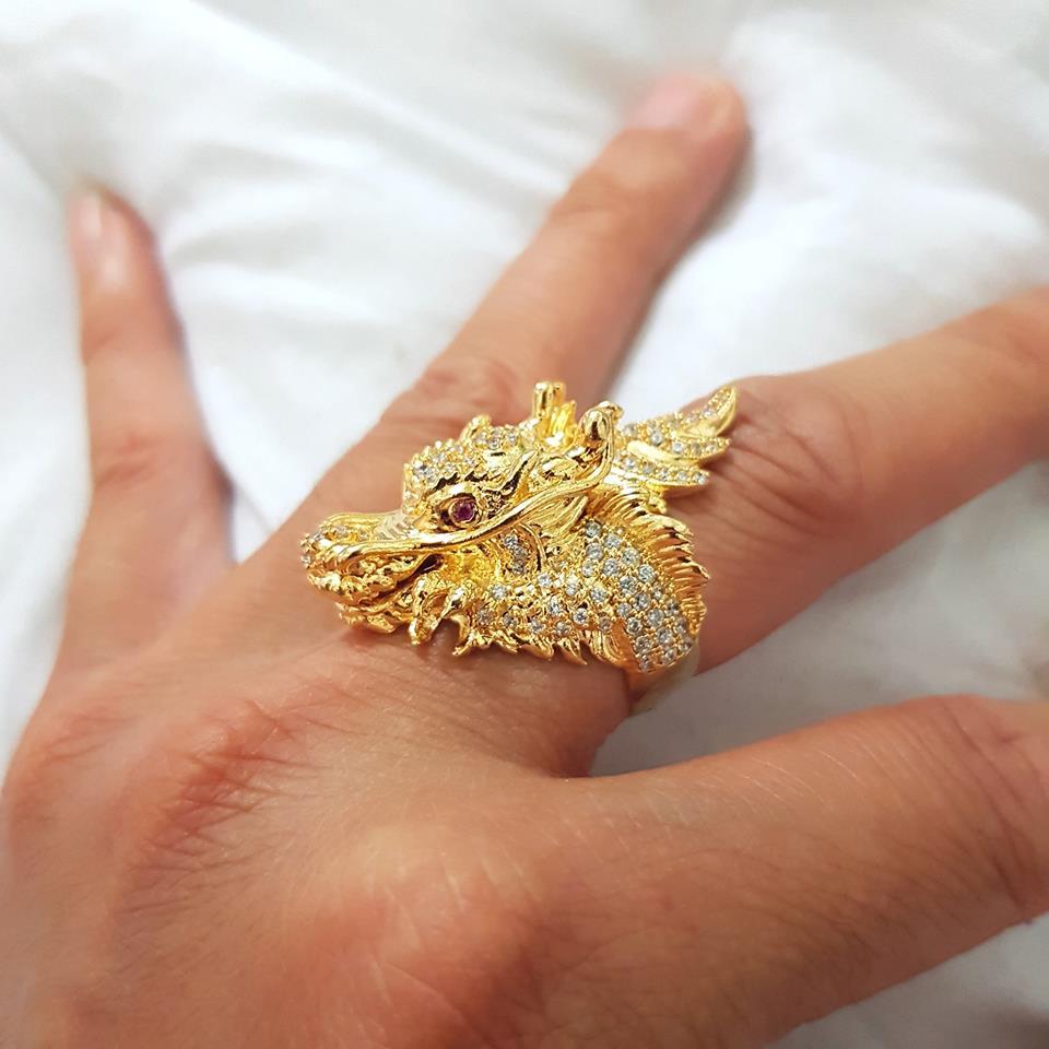 Nhẫn đầu rồng mạ vàng 24k