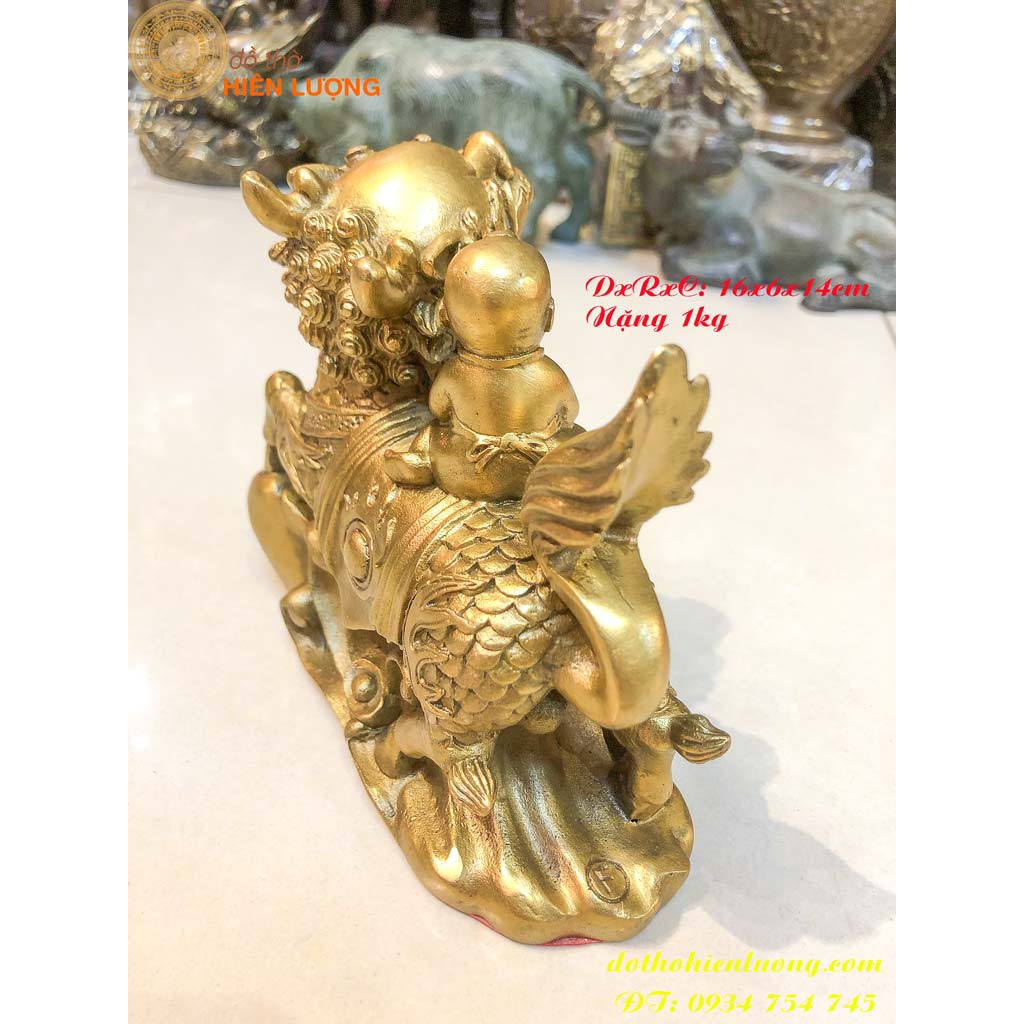 Kỳ Lân Cõng Đồng Tử Nam Bằng Đồng Phong Thủy Cầu Con Trai, Ngang 16cm, Cao 14cm