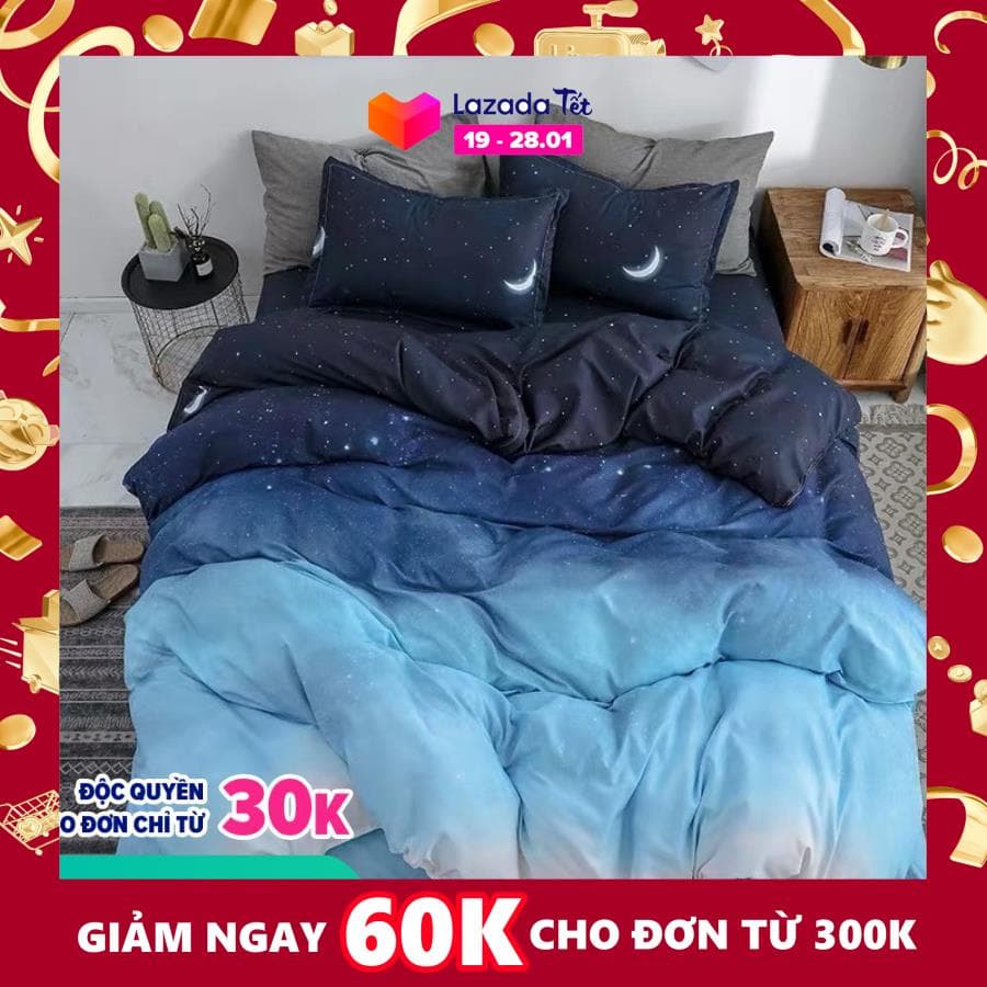 [Miễn phí vận chuyển] Bộ chăn ga gối phong cách Hàn Quốc bầu trời đêm bo chun đủ kích thước