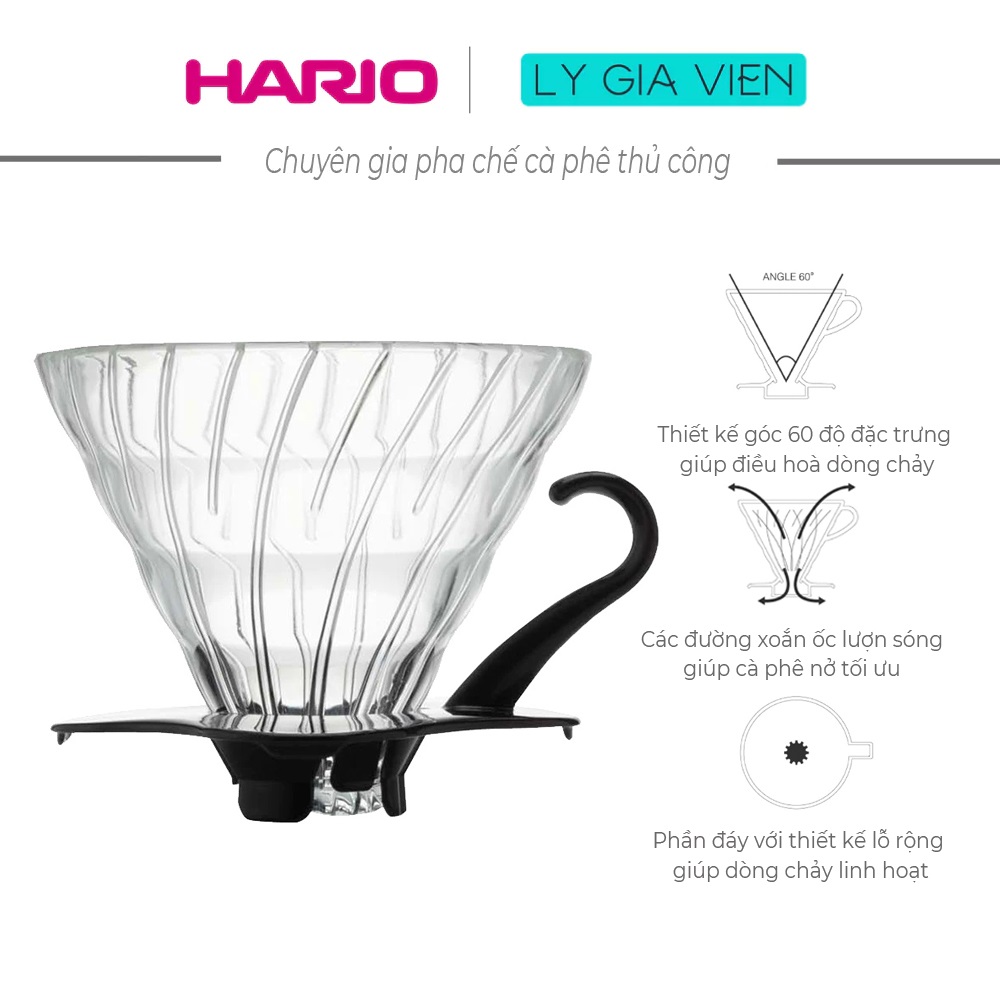 Phễu pha cà phê thủy tinh hario v60 coffee dripper