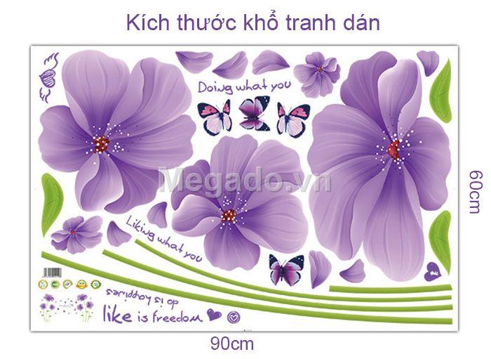 Decal tranh dán tường 2 bức hoa tím cánh to